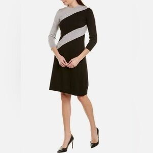 Evan Picone Black Label Diagonal Striped 3/4 Sleeve Sweater Dress XL